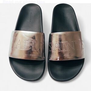 NIB All Saints Metallic Slide Sandals